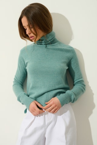 Pull Cassy 100% cachemire, 2 fils - Col montant - Vert