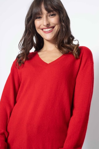 Pull Gardoria 100% cachemire, 2 fils - Col en V - Rouge