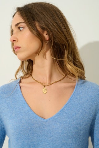 Pull Galise 100% cachemire, 2 fils - Col en V - Bleu