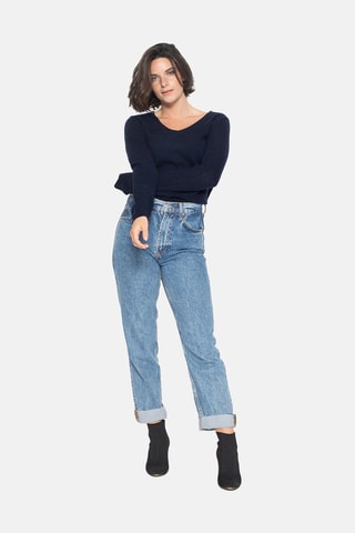 Maglia Galise 100% cashmere, 2 fili - Collo a V - Blu