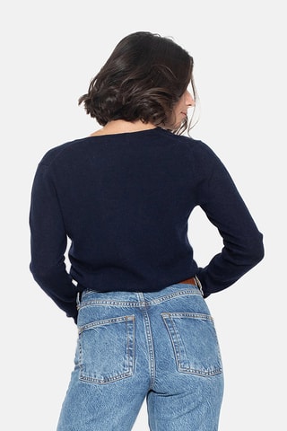 Maglia Galise 100% cashmere, 2 fili - Collo a V - Blu