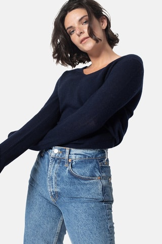 Maglia Galise 100% cashmere, 2 fili - Collo a V - Blu
