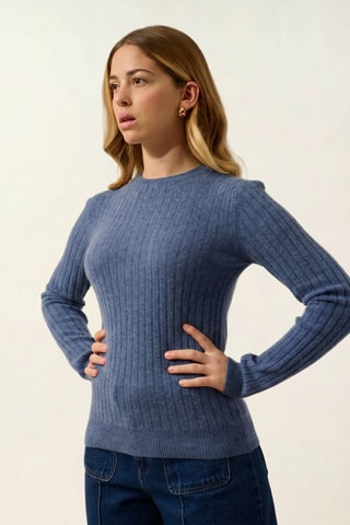 Pull Bella 100% cachemire, 2 fils - Col rond - Bleu