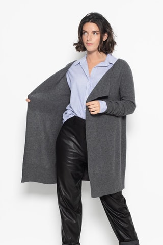 Gilet long Chésery 100% cachemire, 2 fils - Col à revers - Gris