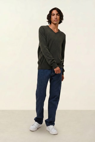 Pull Agel 100% cachemire, 2 fils - Col en V - Vert