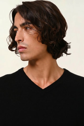 Pull Agel 100% cachemire, 2 fils - Col en V - Noir