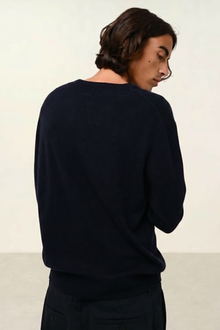 Pull Agel 100% cachemire, 2 fils - Col en V - Bleu