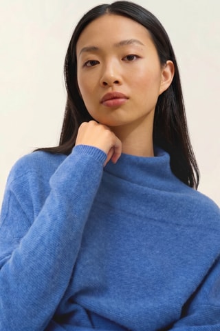 Pull Collin 100% cachemire, 2 fils - Col roulé - Bleu