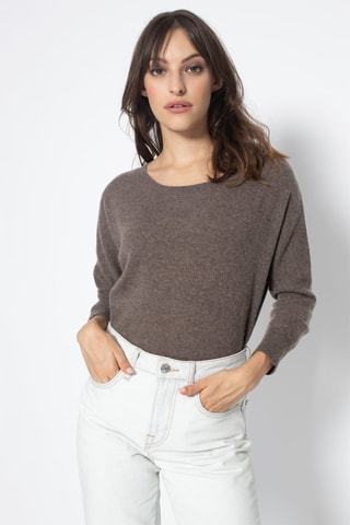 Pull Goléon 100% cachemire, 2 fils - Col bateau - Marron et gris
