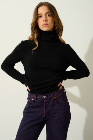 Pull Linda 100% cachemire, 4 fils - Col roulé  - 268 g - Noir