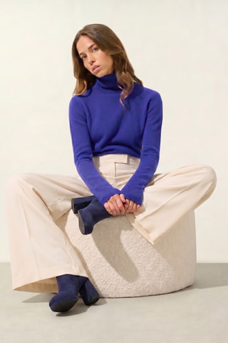 Pull Bise 100% cachemire, 2 fils - Col montant - Bleu