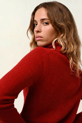 Pull Linda 100% cachemire, 4 fils - Col roulé - Rouge