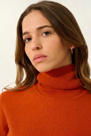Pull Bise 100% cachemire, 2 fils - Col roulé - Orange
