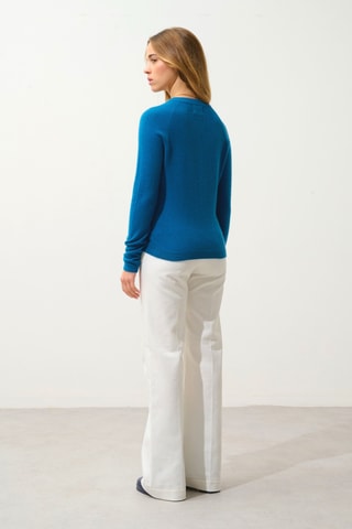 Pull Ecrin 100% cachemire, 2 fils - Col rond - Bleu
