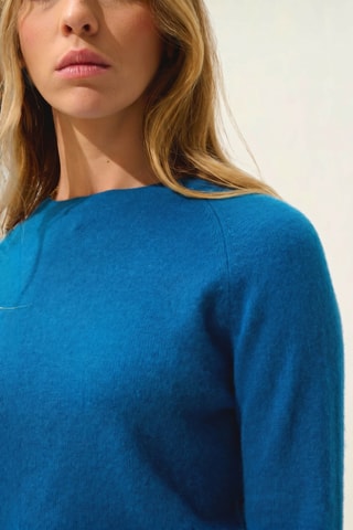 Pull Ecrin 100% cachemire, 2 fils - Col rond - Bleu
