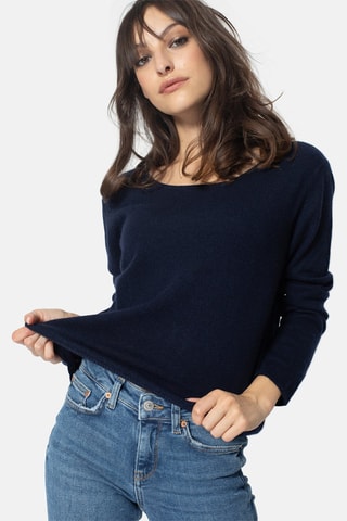 Pull Lanfon 100% cachemire, 2 fils - Encolure en U - Bleu