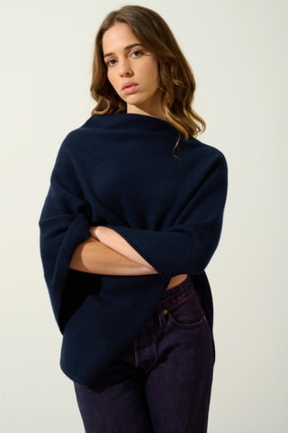Poncho Meryl 100% cachemire, 4 fils - Col bénitier - Bleu