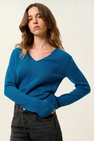 Pull Chelsea 100% cachemire, 4 fils - Col en V - Bleu