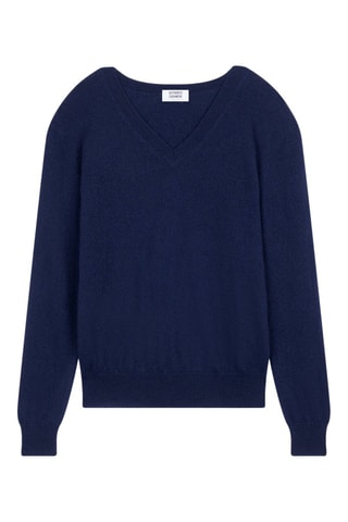 Pull Giegn 100% cachemire, 2 fils - Col en V - Bleu