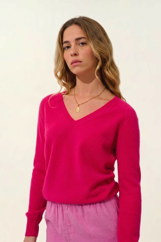 Maglia Giusalet 100% cashmere, 2 fili - Collo a V - Rosa