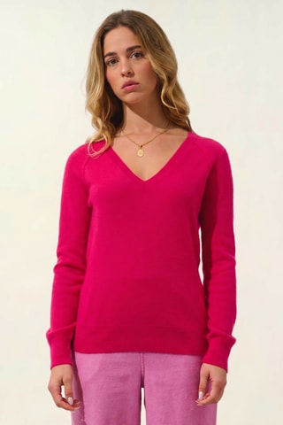 Maglia Giusalet 100% cashmere, 2 fili - Collo a V - Rosa