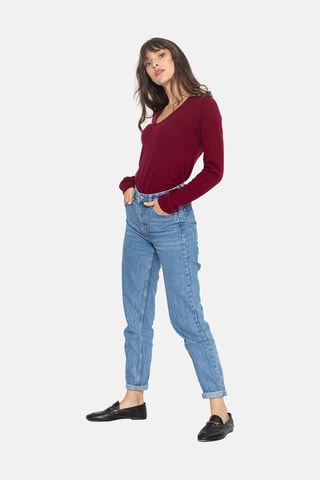 Maglia Galise 100% cashmere, 2 fili - Collo a V - Rosso