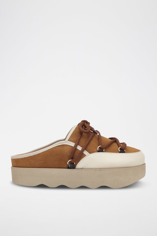 Zuecos de piel con plataforma Lindsay - Blanco y marrón