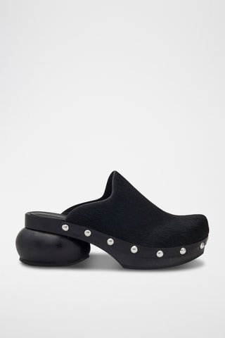 Zuecos de piel de tacón - Negro