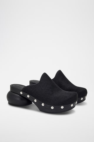 Zuecos de piel de tacón - Negro