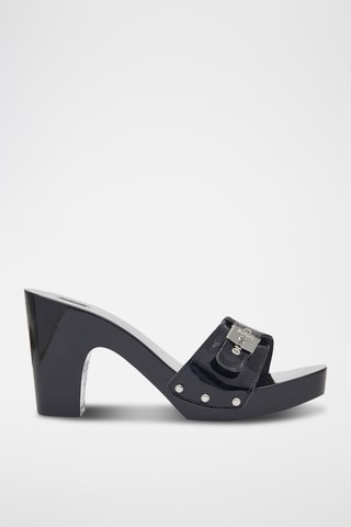 Sandalias de piel de charol de tacón - Negro