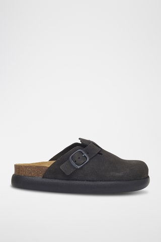 Zuecos de nobuk con plataforma - Blanco, dorado y negro