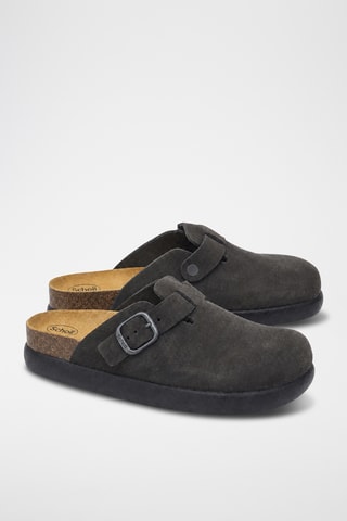 Zuecos de nobuk con plataforma - Blanco, dorado y negro