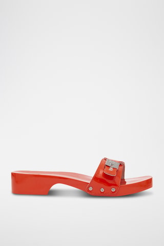 Sandalias de piel de charol de tacón - Marrón