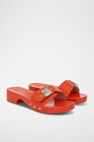 Sandalias de piel de charol de tacón - Marrón