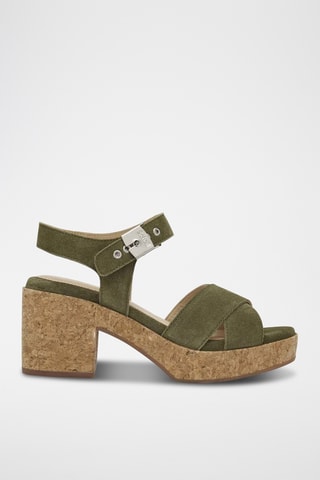 Sandalias de nobuk de tacón - Caqui