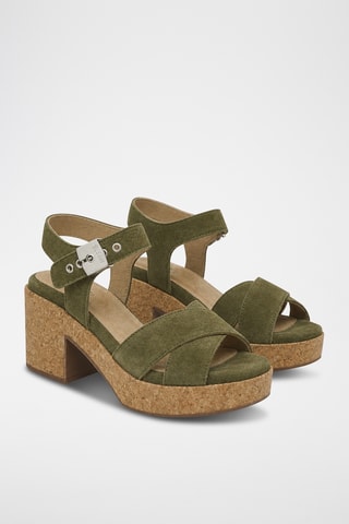 Sandalias de nobuk de tacón - Caqui