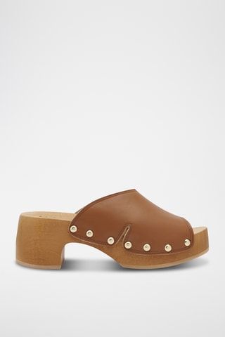 Sandalias de piel de tacón - Marrón