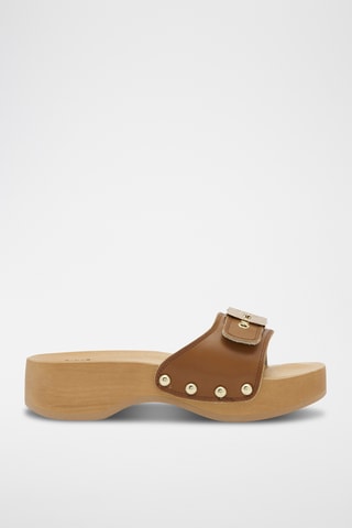 Sandalias de piel de tacón - Marrón