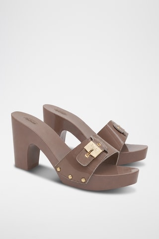 Sandalias de piel de charol de tacón - Gris