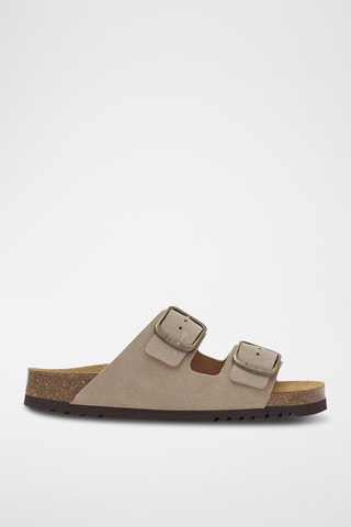 Sandalias de nobuk - Blanco, dorado y negro