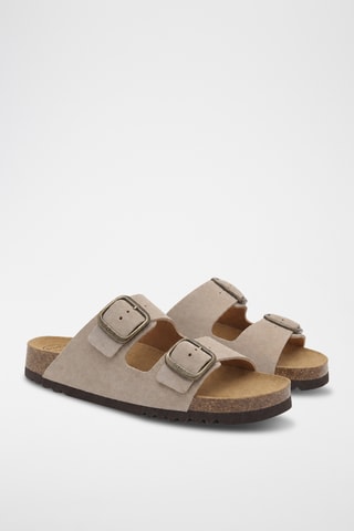 Sandalias de nobuk - Blanco, dorado y negro
