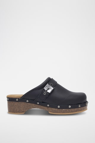 Zuecos de piel de tacón - Negro