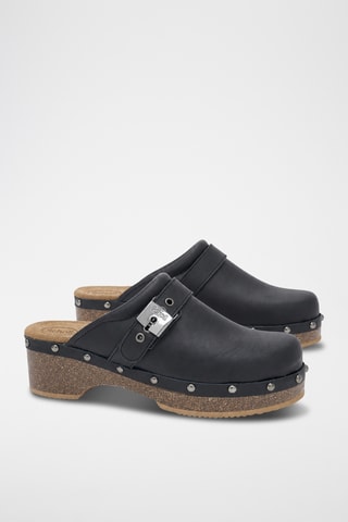 Zuecos de piel de tacón - Negro