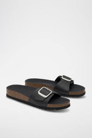 Sandalias de piel con plataforma - Negro