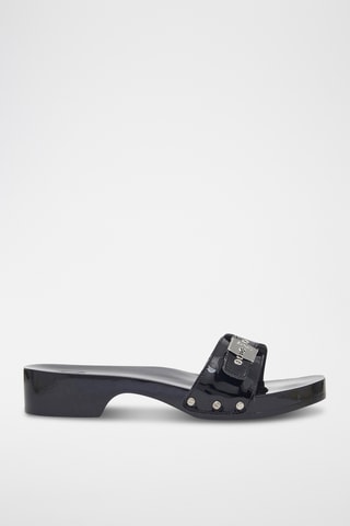 Sandalias de piel de charol de tacón - Negro