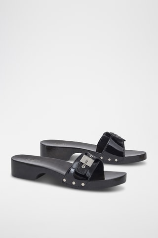 Sandalias de piel de charol de tacón - Negro