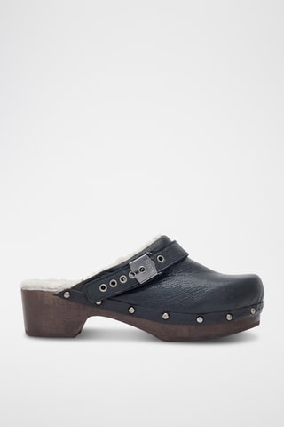 Zuecos forrados de piel de tacón - Negro