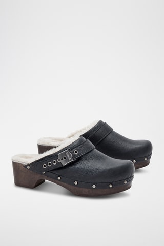 Zuecos forrados de piel de tacón - Negro