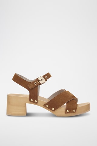 Sandalias de nobuk de tacón - Marrón