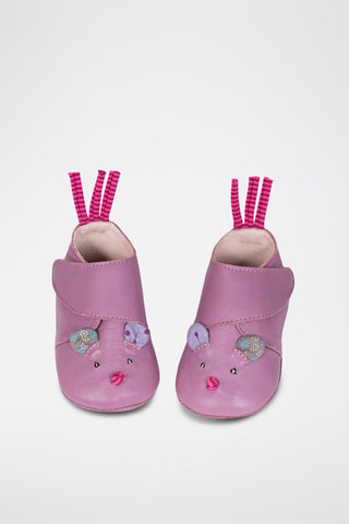Chaussons en cuir souris Jolis pas beaux - De 0 à 6 mois - Violet